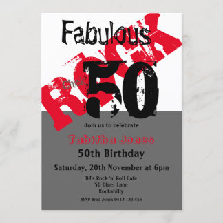 Rock Chick 50 & Fabulous Red Black 50. Geburtstag Einladung