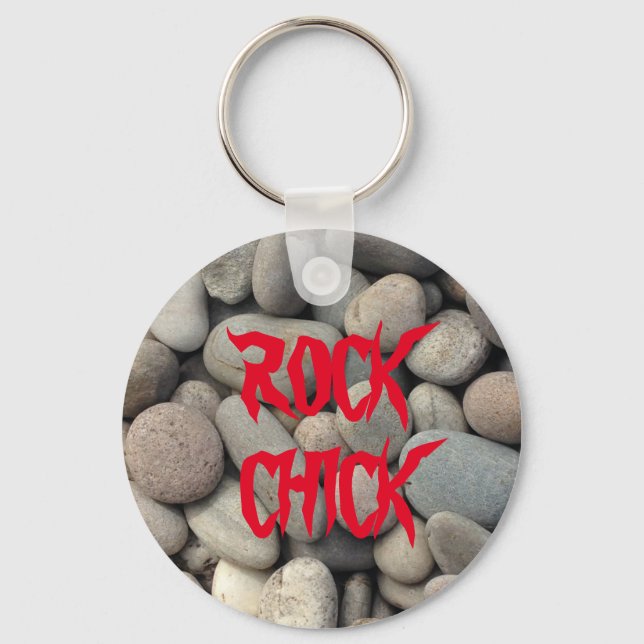 ROCK CHICK PEBBLE STONE BUTTON KEYRING SCHLÜSSELANHÄNGER (Vorderseite)