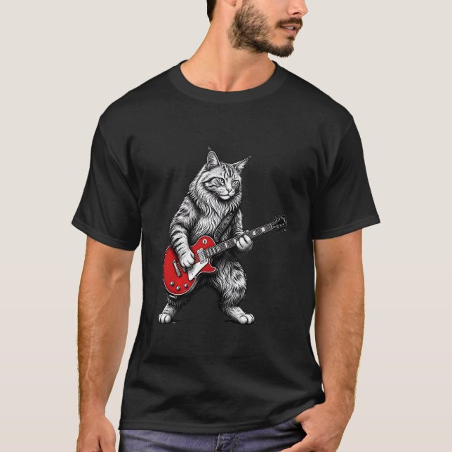  Rock Classic Guitar Hero Cat for Men T-Shirt (Vorderseite)