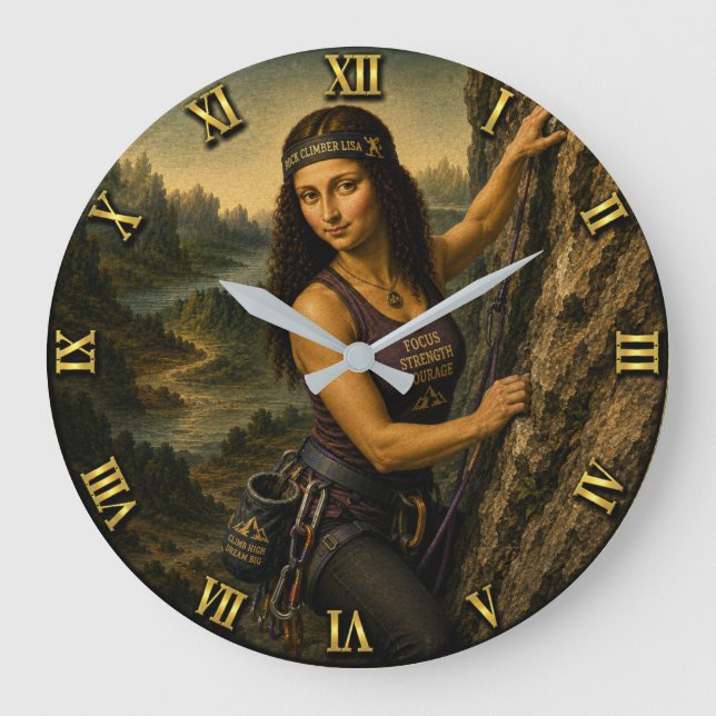 Rock Climber Funny Mona Lisa  Große Wanduhr (Vorderseite)
