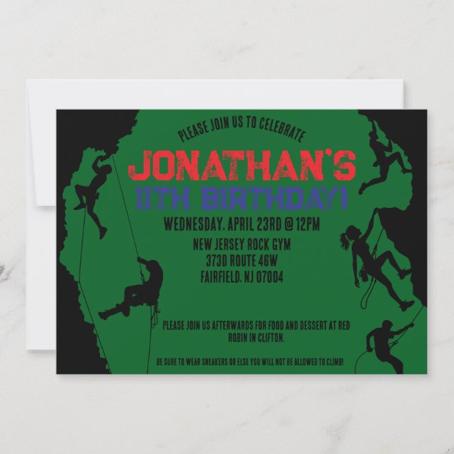 Rock Climbing Gym Geburtstag Einladung (Vorderseite)