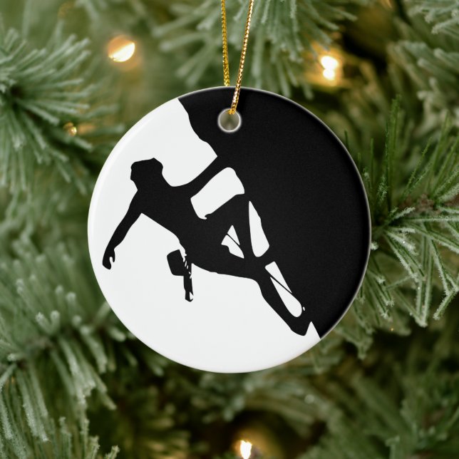 Rock Climbing Silhouette Keramik Ornament (Baum)