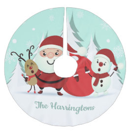 Rock des individuellen Namens Santa, Reindeer & Sn Polyester Weihnachtsbaumdecke