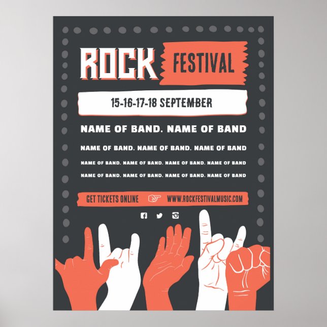 Rock Festival - Bold Red & Black Grunge Design Pos Poster (Vorne)