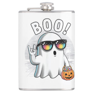 Rock Ghost Retro Halloween Pumpkin Funny Boo Flachmann