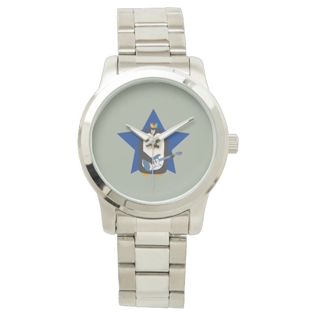 Rock Guitar Penguin Armbanduhr (Vorderseite)