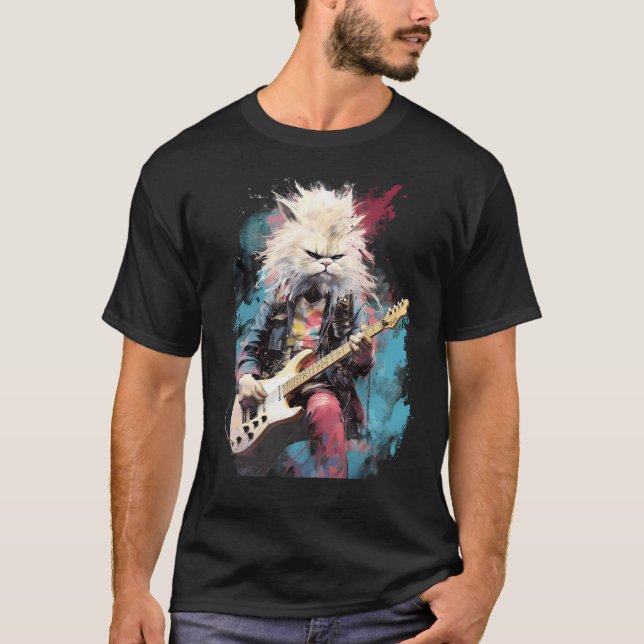 Rock Guitar Persian Cat Guitarist T-Shirt (Vorderseite)