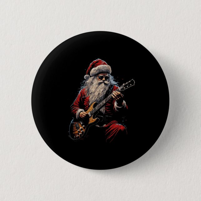 Rock Guitar Santa Claus Playing Guitar - Funny Chr Button (Vorderseite)