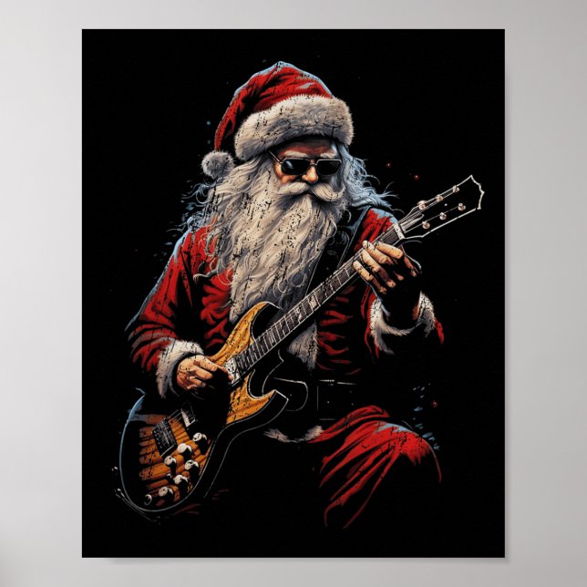 Rock Guitar Santa Claus Playing Guitar - Funny Chr Poster (Vorne)