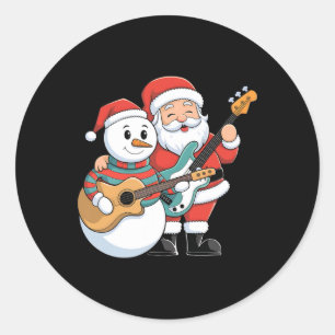 Rock Guitar Snowman und Santa Claus Gitarre spiele Runder Aufkleber
