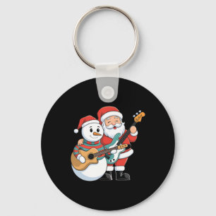 Rock Guitar Snowman und Santa Claus Gitarre spiele Schlüsselanhänger