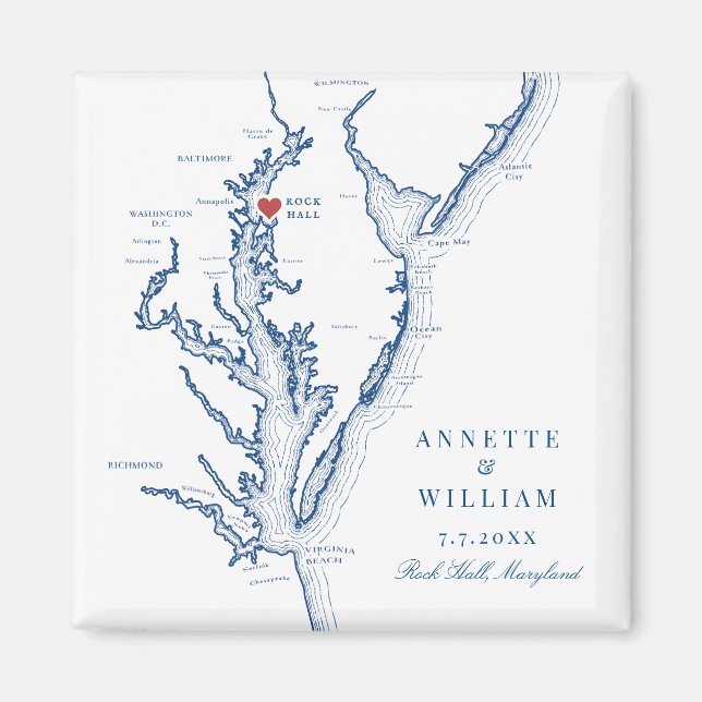 Rock Hall Maryland Elegant Navy Blue Wedding Magnet (Vorne)