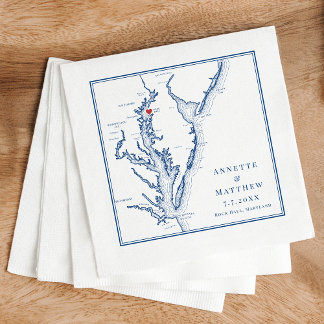 Rock Hall Maryland Map Elegant Navy Blue Wedding Serviette