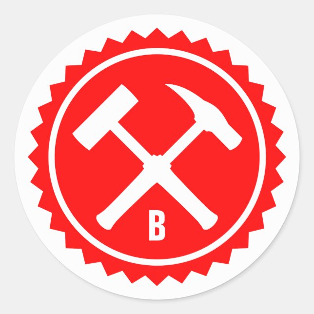 Rock Hammer Abzeichen (Single Initial) Runder Aufkleber (Vorderseite)