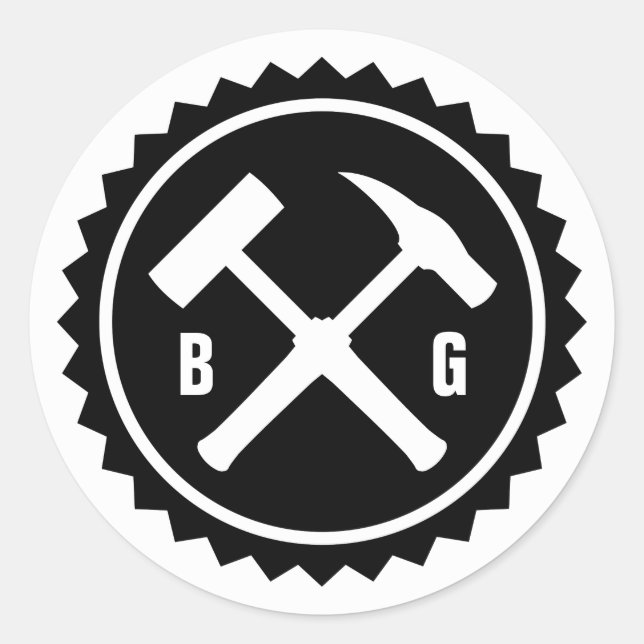 Rock Hammer-Abzeichen (zwei Initialen) Runder Aufkleber (Vorderseite)