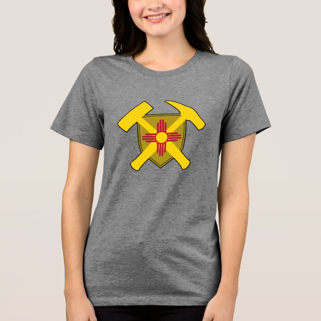 Rock-Hammer-Logo des Geologen mit New Mexico-Flagg Tri-Blend Shirt (Vorderseite)