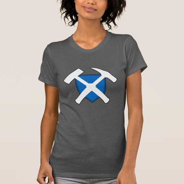 Rock-Hammer-Logo des Geologen mit schottischer Fla T-Shirt (Vorderseite)