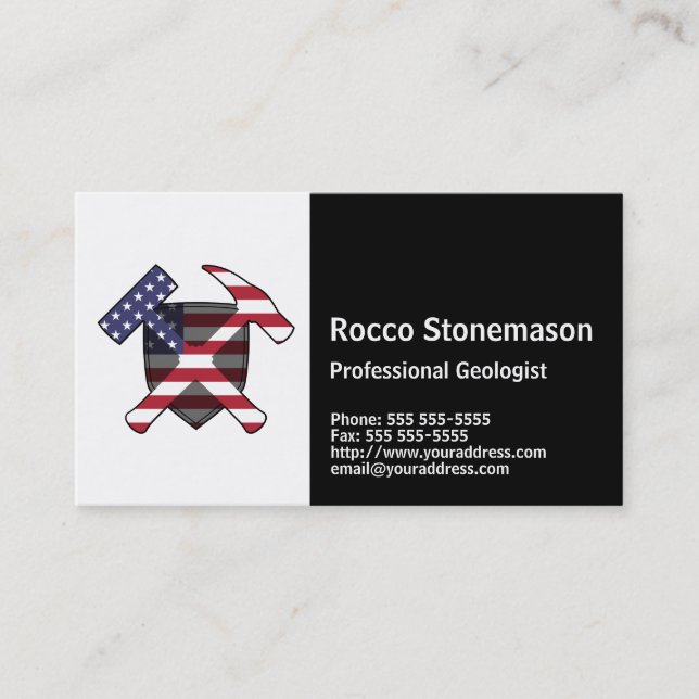 Rock-Hammer-Logo des Geologen mit US-Flagge Visitenkarte (Vorderseite)