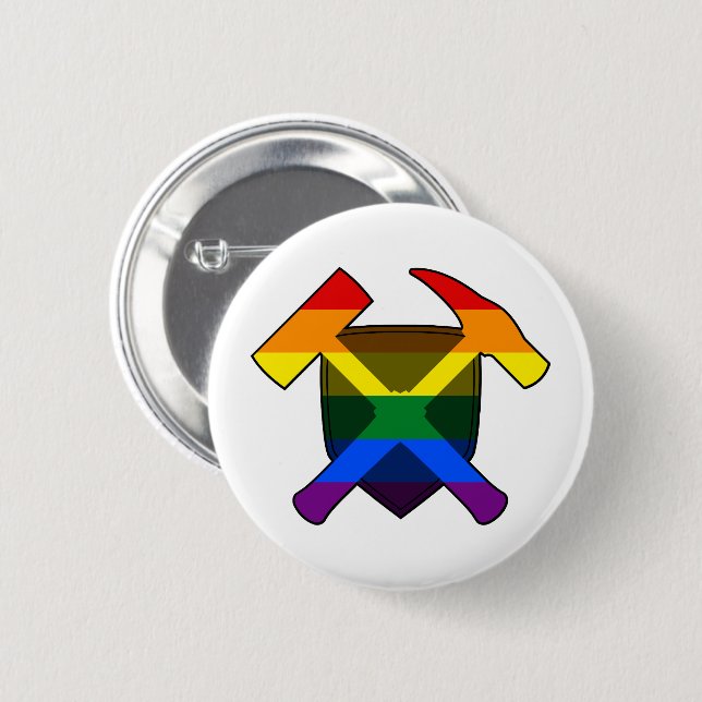 Rock Hammer Shield von Geologist - LGBT Regenbogen Button (Vorne & Hinten)