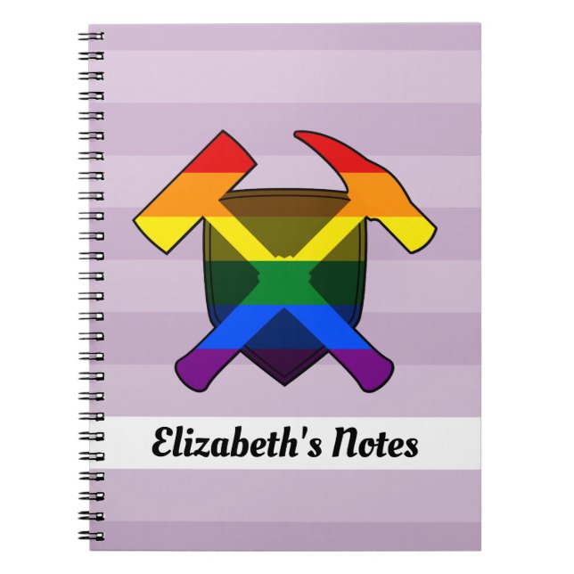 Rock Hammer und LGBT-Regenbogen-Logo des Geologen Notizblock (Vorderseite)