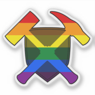 Rock Hammer und LGBT-Regenbogenflagge des Geologen Aufkleber