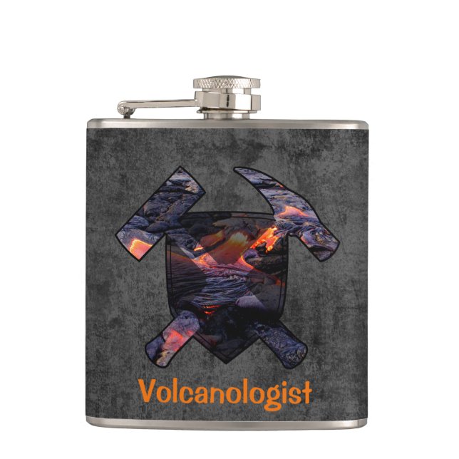 Rock Hammer und Schild-Logo des Vulkanologen Flachmann (Vorderseite)