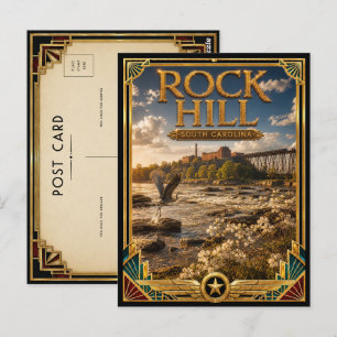 Rock Hill South Carolina Vintage Art Deco Golden Postkarte