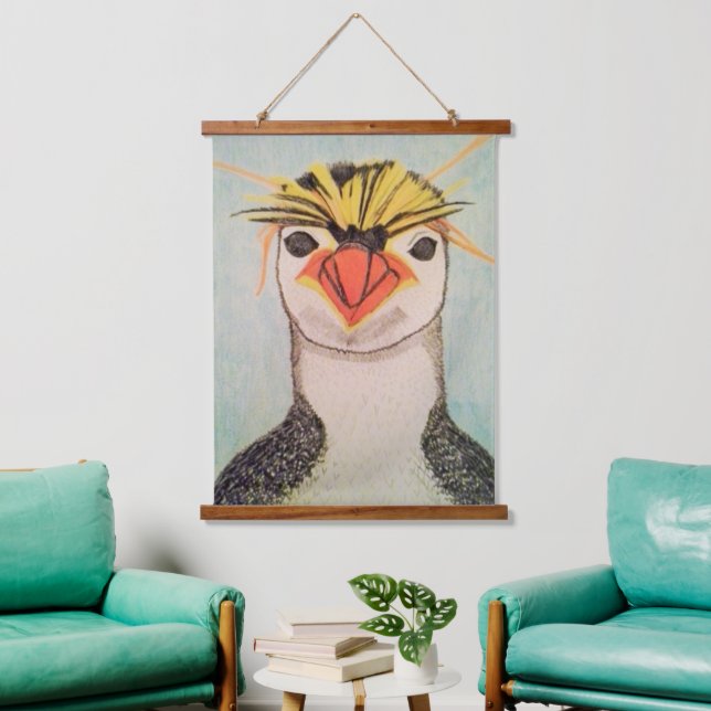 Rock Hopper Penguin Wandteppich Mit Holzrahmen (Wohnzimmer)