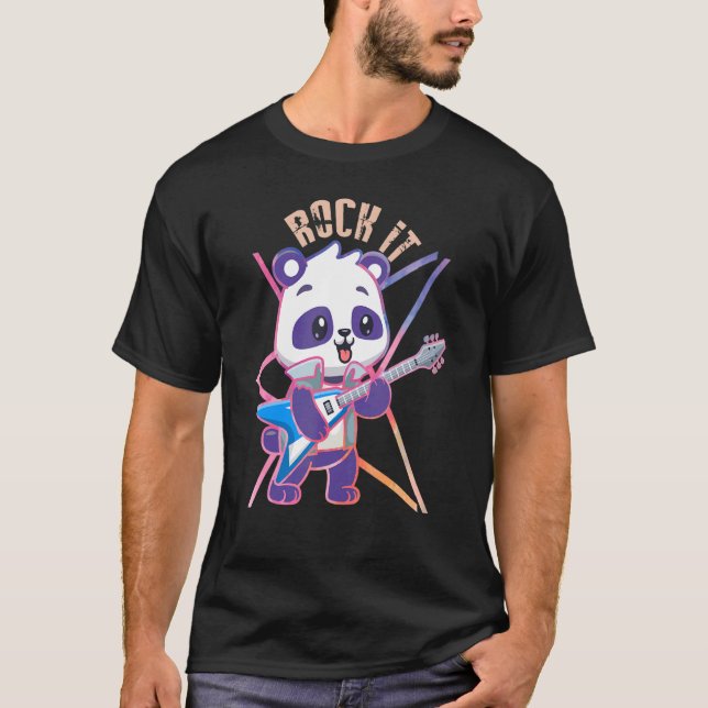 Rock it Panda spielt Gitarrist T-Shirt (Vorderseite)
