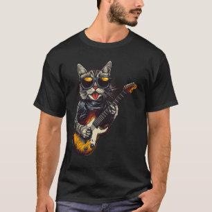 Rock-Katze spielt Gitarre Lustiger Katzenliebhaber T-Shirt