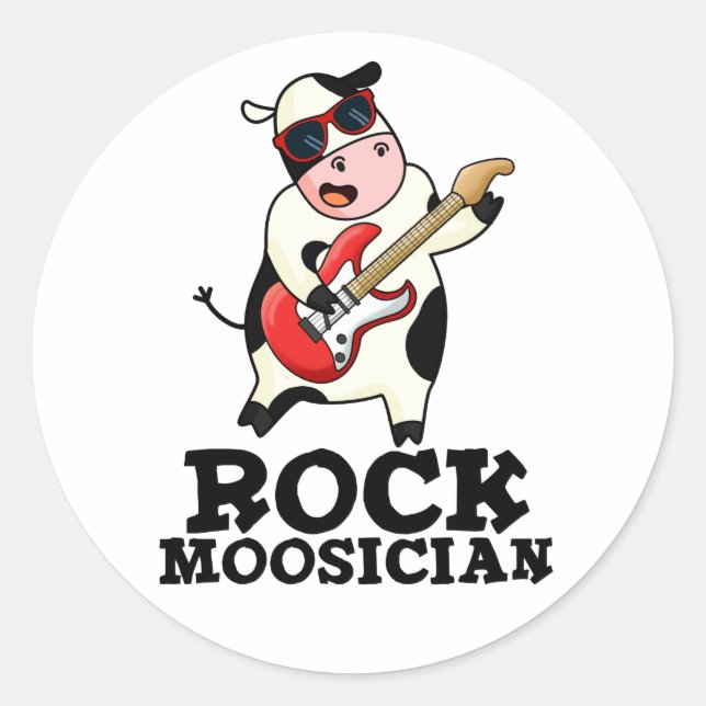Rock Moosician Funny Cow Musician Pub Runder Aufkleber (Vorderseite)