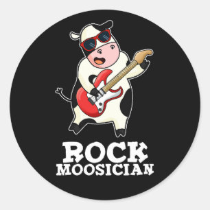 Rock Moosician Funny Cow Musiker Puck Dark BG Runder Aufkleber