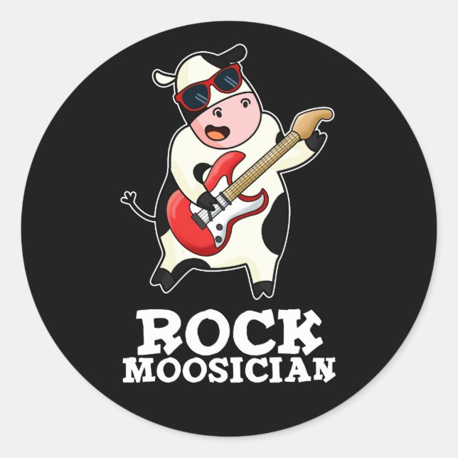 Rock Moosician Funny Cow Musiker Puck Dark BG Runder Aufkleber (Vorderseite)