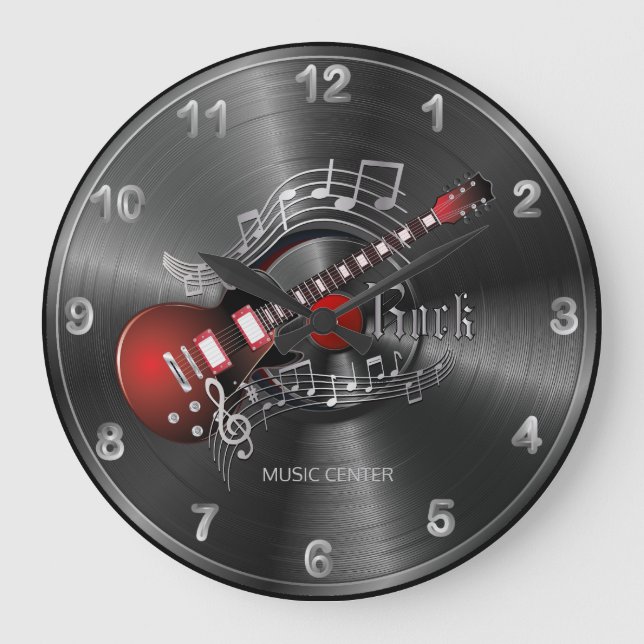 Rock Music Guitar - Red Große Wanduhr (Vorderseite)