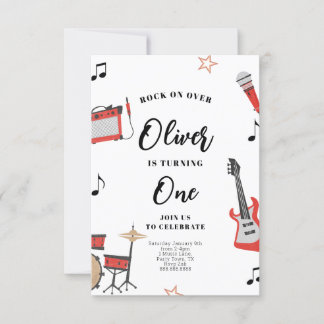 Rock Music Invitation Anniversaire Guitare et batt