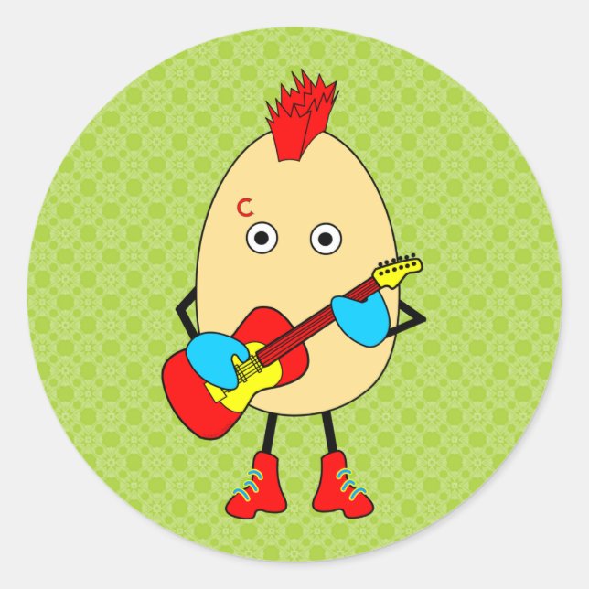 Rock Musician Egghead Runder Aufkleber (Vorderseite)