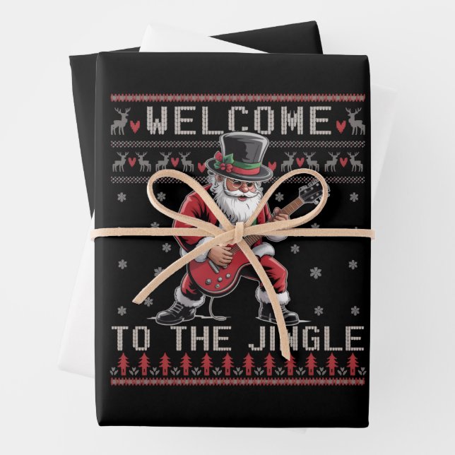 Rock n Roll Christmas Rocker Santa Ugly Christmas  Geschenkpapier Set (Beispiel)