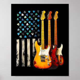 Rock N Roll E-Gitarre Retro USA Amerikanische Flag Poster