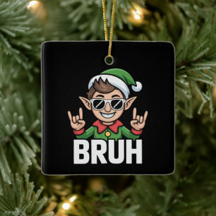 Rock n Roll Elf Bruh Lustige Redewendung Meme Weih Keramikornament