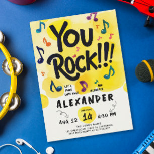 Rock N Roll Gelbe Karaoke Party Musik Aquarell Einladung