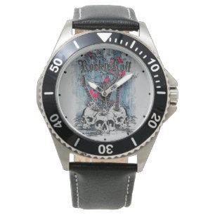 Rock n Roll Gitarre Schädel Gothic Musik Armbanduhr