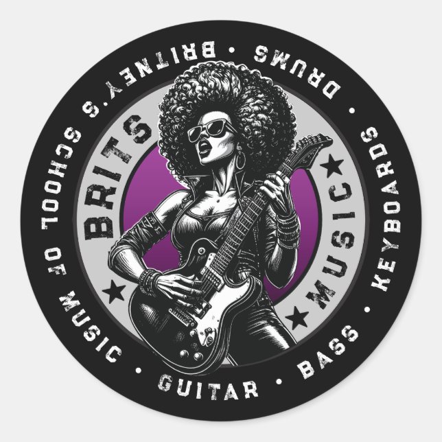 Rock ’n’ Roll Graphic - Music School Design Runder Aufkleber (Vorderseite)