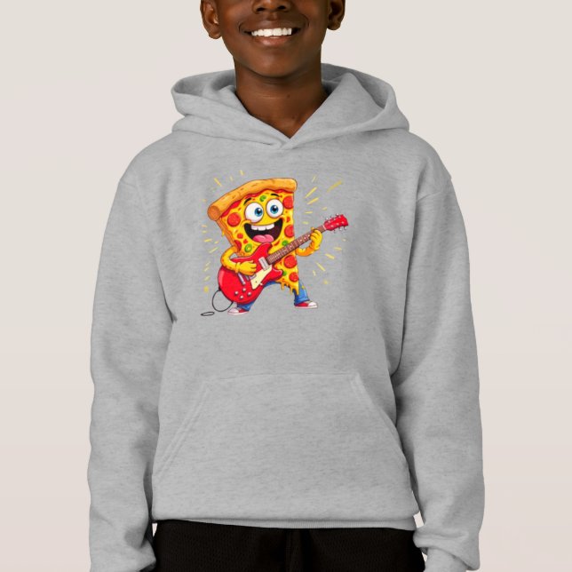 **Rock ’n’ Roll Pizza – Funny Guitar-Playing Slice Hoodie (Vorderseite)