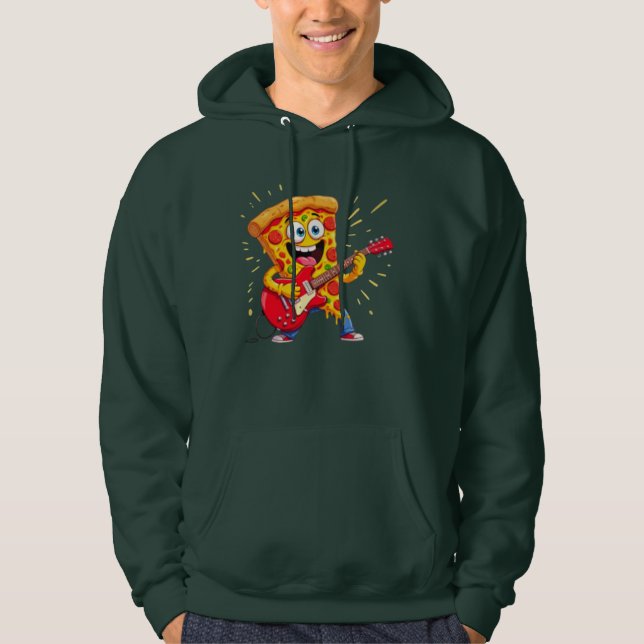 **Rock ’n’ Roll Pizza – Funny Guitar-Playing Slice Hoodie (Vorderseite)
