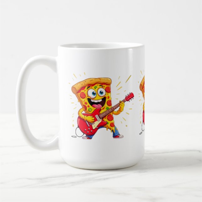 **Rock ’n’ Roll Pizza – Funny Guitar-Playing Slice Kaffeetasse (Links)