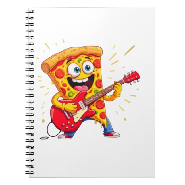 **Rock ’n’ Roll Pizza – Funny Guitar-Playing Slice Notizblock (Vorderseite)