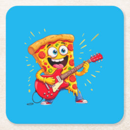 **Rock ’n’ Roll Pizza – Funny Guitar-Playing Slice Rechteckiger Pappuntersetzer