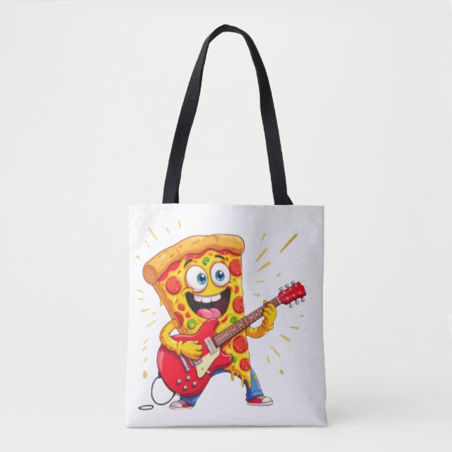 **Rock ’n’ Roll Pizza – Funny Guitar-Playing Slice Tasche (Vorderseite)