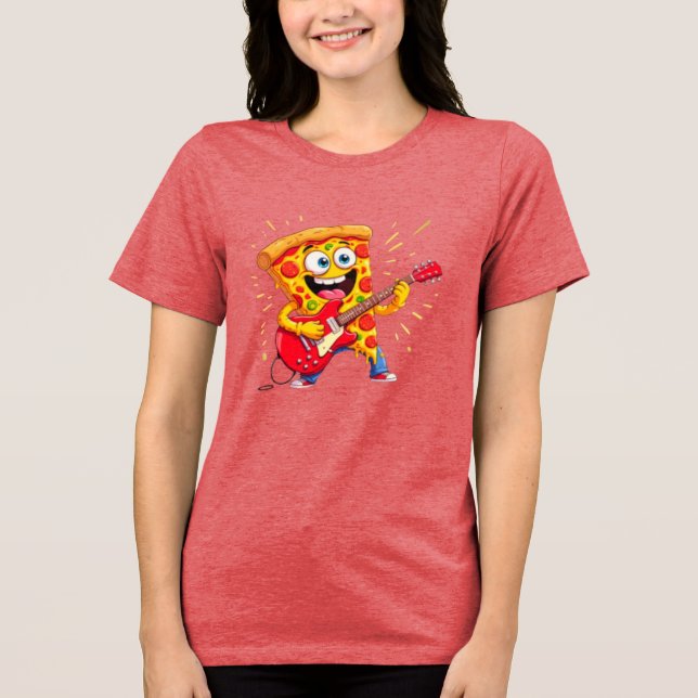 **Rock ’n’ Roll Pizza – Funny Guitar-Playing Slice Tri-Blend Shirt (Vorderseite)
