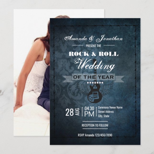 Rock n Roll Retro Vintage Wedding Photo Invitation (Devant / Derrière)